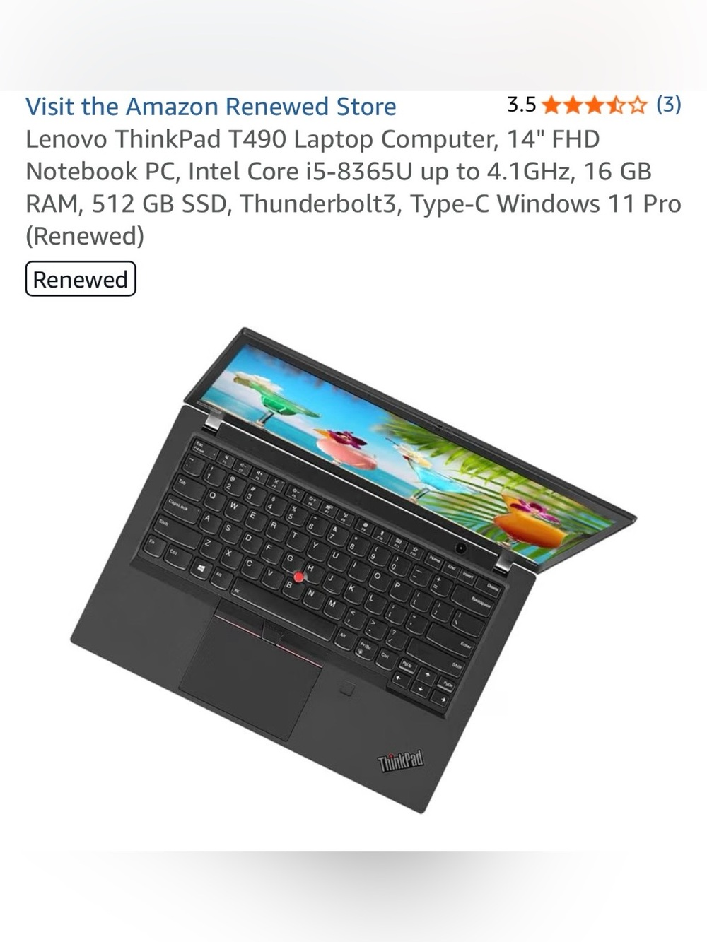 Lenovo Black ThinkPad T490 Laptop - Windows 11 Pro Display - Picture 2 of 4